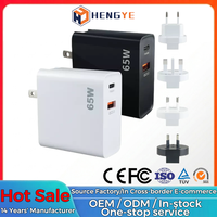 OEM ODM Logo Prise Universelle Double Port USB Type C QC3.0 Chargeur Multi Mur AC PD Gan 65W Chargeur pour Ordinateur Portable