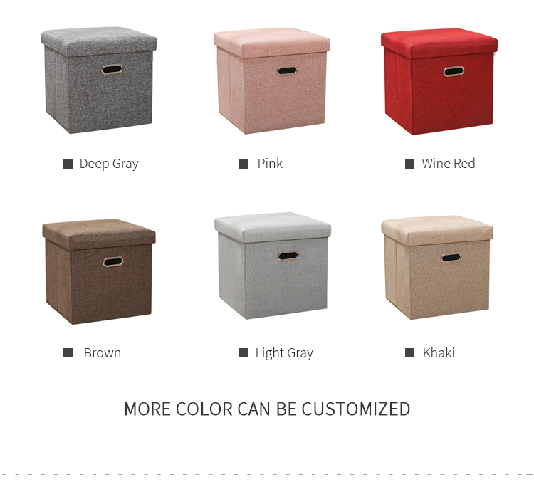 Cotton And Linen Portable Folding Ottoman Of Living Room Square Storage Stool