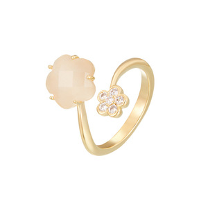 Flower Shape <b>Adjustable</b> <b>Ring</b> With Cat's Eye Stone And Diamond Pave Setting For Women Gift Jewelry - Product Image 5