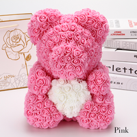 UKIQUEEN grosir beruang mawar 25cm Beruang mawar dengan kotak hadiah busa bunga buatan beruang mawar untuk hadiah Valentine