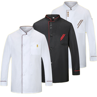 Vêtements de travail de chef unisexe à manches longues, tissés en 100% polyester, uniforme de cuisine, de restauration, d'hôtel, de cantine