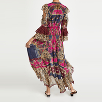 Metro Ruffle Sleeve Wrap Dress Robe longue à manches longues en mousseline à épaules dénudées pour femmes