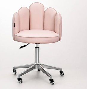 Pink Petal Backrest <b>Salon</b> <b>Stool</b> Adjustable Height Chrome 5-Star Base Wheels Modern Stylist <b>Stool</b> - Product Image 1