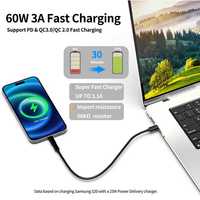 Câble USB-C de charge rapide PD60W 3A, blindage tressé, gaine en PVC, conducteur en cuivre pur, pour téléphone portable et ordinateur