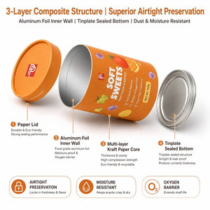 Tube en papier de qualité alimentaire avec revêtement en aluminium OEM ODM |   pour <span class=keywords><strong>la</strong></span> FDA BRC |   Sans BPA, écologique |   Emballage de gelée de sucre |   Taille personnalisée - Product Image 2