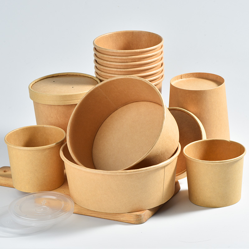 Kraft Paper Bowl With Lid Disposable Soup Cups Paper Plates and Bowl Packaging for Salad Bowls Disposable to Go Containers
