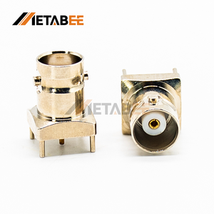 Conector Coaxial RF BNC Hembra Recto con Brida, 50 Ohmios, Cuatro Pines, Montaje Vertical en PCB, Terminal de Soldadura a Través del Orificio para <span class=keywords><strong>Microondas</strong></span> - Product Image 1