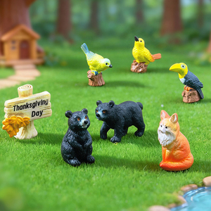 Miniatures de paysage créatives et réalistes : Figurines en résine d'oiseaux et d'ours noirs, mignonnes petites figurines à suspendre pour décorations de jardin DIY - Product Image 2