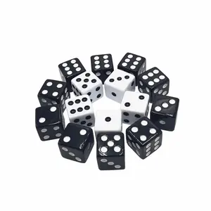 16mm D6 Square Black Dice With White Dots Stock Dice MOQ 1000 Pcs