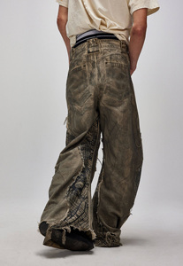 Autumn Streetwear Design Distressed Patchwork <strong>Mesh</strong> Men'S Casual Canvas <strong>Pants</strong> Baggy Curved Sweatpants For Men High Quality Design - Product Image 3