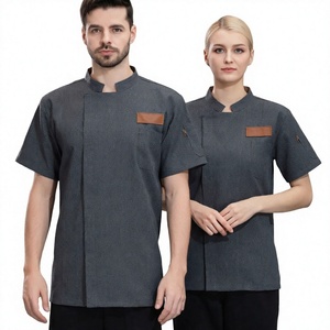 Unisex <b>Short</b> <b>Sleeve</b> Chef <b>Jacket</b> Dark Gray Polyester Cotton Restaurant Uniform Kitchen Shirt Bar Workwear - Product Image 4