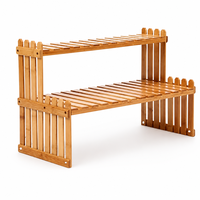 Support à plantes en bambou à 2 niveaux avec logo personnalisé de luxe, pour intérieur et extérieur, étagère de présentation pour pots de fleurs, balcon, jardin, organisateur de bureau