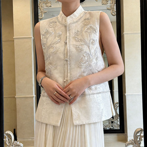 Collezione Primavera/Estate 2026: Elegante <span class=keywords><strong>Gilet</strong></span> da <span class=keywords><strong>Donna</strong></span> in Stile Cinese, Bianco, Ecologico, con Motivo Floreale - Product Image 4