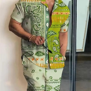 Nuevos conjuntos de <span class=keywords><strong>hombre</strong></span> estampado Patchwork solapa manga corta <span class=keywords><strong>Camisa</strong></span> Casual playa pantalones cortos verano hombres Streetwear vacaciones trajes hawaianos - Product Image 1