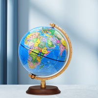 Globe de carte du monde rotatif à Surface brillante avec Base en bois et Arc en métal Globe lumineux