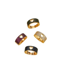 Exquisite Jewelry Eco-friendly Copper Gold Plated Micro Pave Multicolor Zircon Geometric Hollow Heart Shaped Eternity <b>Ring</b> - Product Image 2