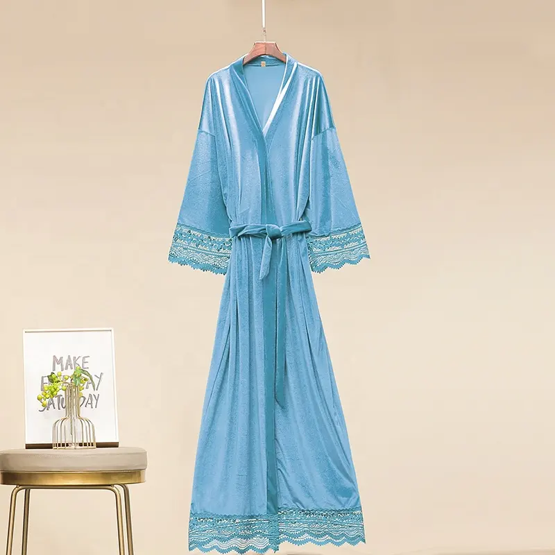 Robe de demoiselle d'honneur en dentelle bleu ciel, peignoir de mariage pour femmes rose vif