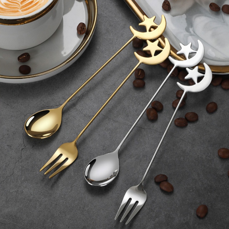 304 Stainless Steel Eco-Friendly Coffee Spoon and Fork Gold Cutlery Flatware Muslim Eid Mubarak Ramadan Tableware Gift