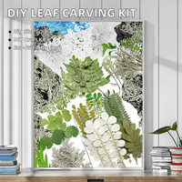 Kit Bahan Kerajinan Ukir Daun Campuran DIY, Daun Kapas Hijau Kering, Bunga Berurat, Bingkai Lilin, Embossing, Hari Ibu, Paskah