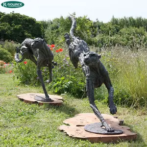 户外花园动物雕塑两豹跑黑豹铜像