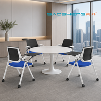 Chaise de formation ergonomique avec tablette pivotante, siège rembourré, dossier en maille, accoudoirs et roulettes à quatre pieds – Chaise de réunion
