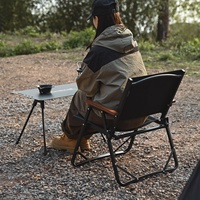 Chaise tactique pliante carrée portable avec accoudoirs en bois, tissu Oxford 1000D, cadre en aluminium, camping et pêche, écologique