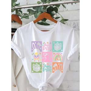 T-shirts en coton imprimés géométriques 3D arc-en-ciel élégants et confortables pour femmes et enfants, tendance, légers, respirants, à séchage rapide, hauts de printemps - Product Image 5