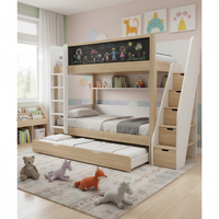 Lit superposé moderne pour enfants avec toboggan et barrière de sécurité - Lit double pour chambre d'enfant