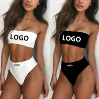 Biquíni de praia sensual feminino, duas peças, cintura alta, sem alças, respirável, para adultos e mulheres, venda imperdível