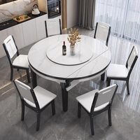 Ensemble de table à manger en bois massif avec plateau en pierre frittée rétractable, convertible carré/rond, 6 chaises, style moderne et luxueux pour la maison