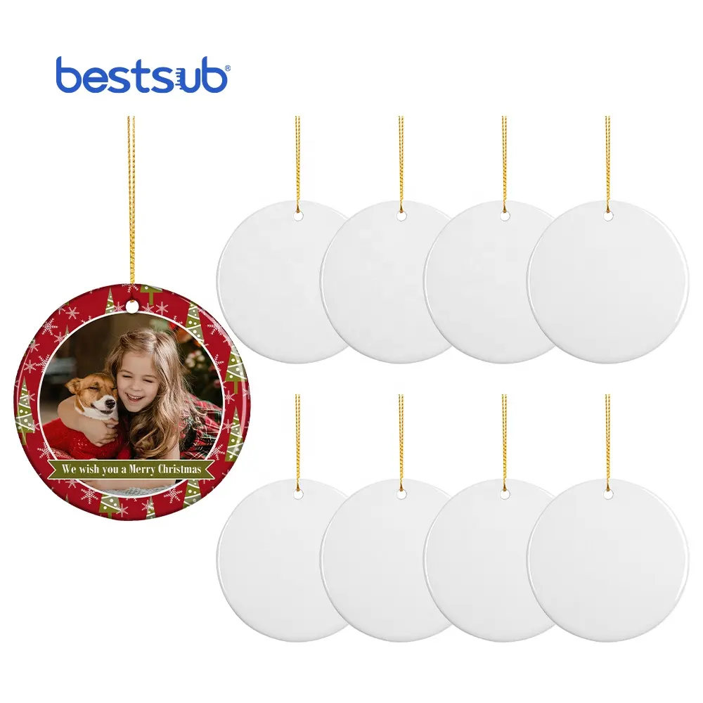 BestSub personalizado Atacado Rodada Decoração Personalizada Sublimação Em Branco China Cerâmica Enfeites De Natal Suprimentos com nomes