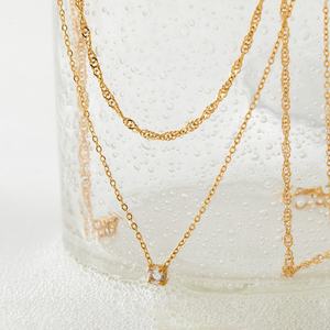 Collier élégant à double couche avec pendentif en zircon pour femme, en acier inoxydable électroplaqué, style tendance, couleur inaltérable - Product Image 3