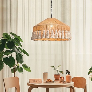 <span class=keywords><strong>Lampadario</strong></span> in Stile Wabi-sabi Vintage con Nappe in Corda di Canapa <span class=keywords><strong>Beige</strong></span> per Soggiorno, Camera da Letto e Sala da Pranzo - Product Image 1