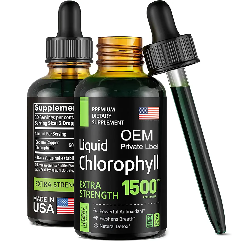 Private Label Customized Liquid Chlorophyll Drops Weight Loss Bulk Organic Vegan Chlorophyll Liquid Drops Energy Boost Immunity