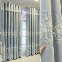 Rideau transparent de luxe avec dentelle de broderie européenne et tissu de base occultant, tout en un rideaux d'auditorium de haute qualité