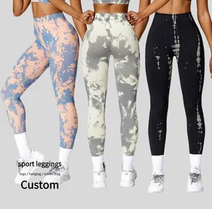 Großhandel Seamless Print Yoga Leggings Tie Dye Scrunched Naht Hip Lifting Sport Strumpfhose Leggins Frauen Fitness Workout Leggings