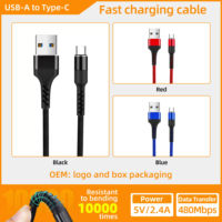 Câble USB Type-C en nylon tressé de haute qualité, durable, vente en gros, charge rapide 3A pour téléphones IOS/Android, tablettes, banque d'alimentation