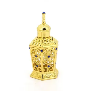 Grosir botol kemasan minyak esensial warna emas gaya Dubai Arab 10 ml dengan tongkat kaca