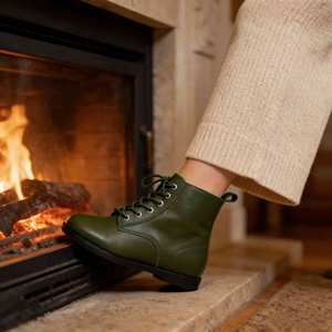 Vente directe d'usine, bottes de combat en cuir vert pour femmes, à lacets, avec fermeture éclair latérale, bottes à la cheville - Product Image 4