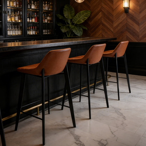 كراسي بار جلدية عالية الساقين بأرجل معدنية من الفولاذ السبائكي، كراسي بار فاخرة مصنوعة حسب الطلب من الجلد الأصلي - Product Image 6