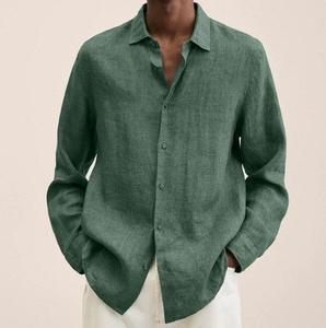<span class=keywords><strong>Camicia</strong></span> da <span class=keywords><strong>Uomo</strong></span> a Maniche Lunghe di Alta Qualità in Cotone e <span class=keywords><strong>Lino</strong></span>, Primaverile Casual Ampia con Bottoni a Tinta Unita - Product Image 6