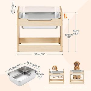 Soporte de madera para comederos de perros y gatos, elevado, de pie, con almacenamiento de madera maciza. - Product Image 4