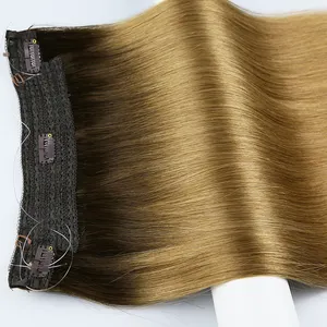 Embalagem personalizada para cabelo halo humano reto Clipe vietnamita em franja Fita de extensões de franja frontal em arame Virgin Indian