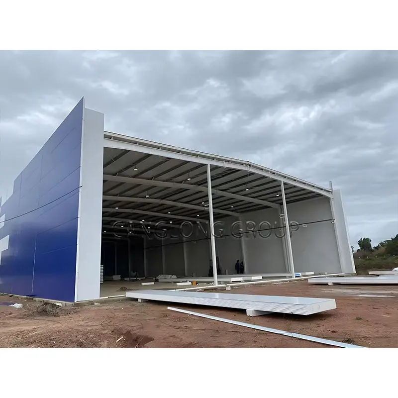 Estructura de acero prefabricada, estructura de almacén, marco de planta de trabajo, pasillo de acero, hangar prefabricado