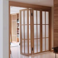 Porte pliante en bois massif avec 4 panneaux de verre, design moderne, 72 x 80 pouces, isolation acoustique pour salle de bain et salon, quincaillerie incluse