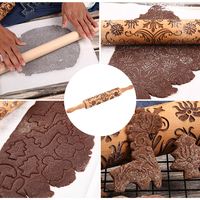 Penggiling Adonan Kayu Natal Custom, Penggiling Adonan Berukir dengan Gagang untuk Alat Panggang