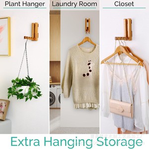 Wooden Wall <b>Hooks</b> Foldable <b>Coat</b> <b>Hooks</b> Solid <b>Wood</b> Rectangle Shape Wall Mounted Multi Purpose Entryway Hat <b>Hook</b> - Product Image 4
