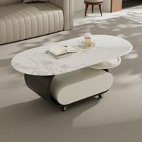 Table basse ovale moderne en verre trempé à motif marbre avec tiroirs, table à thé de luxe mobile pour salon, structure métallique