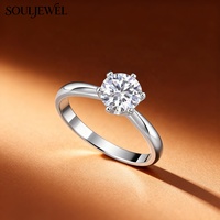 Cincin Moissanite Perak Sterling S925 Klasik Enam Cakar dengan Potongan Brilliant Bulat Perhiasan Solitaire Abadi untuk Penggunaan Sehari-hari dan Pesta