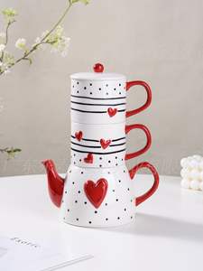 Juego de té de cerámica para el hogar, taza y tetera, exquisita caja de regalo para tetera, juego de tazas creativas para parejas, juego de tazas para té de la tarde - Product Image 5